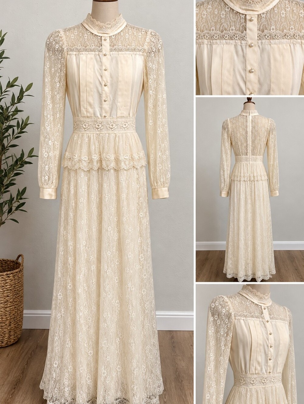 Vintage Gunne Sax Lace Maxi Dress 9 Edwardian Boho Victorian Western Praire